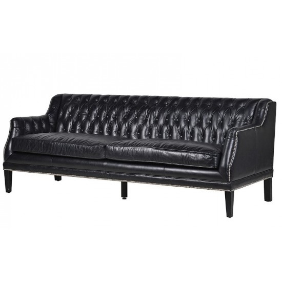Canapea cu tapiterie din piele neagra Harrow