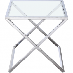 Masuta argintie cu blat din sticla Broadway 50x50 cm