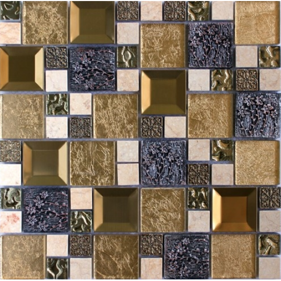 Mozaic Sticla decorativ auriu cu insertii metalice 083 Mozaic Sticla decorativ auriu cu insertii metalice 083