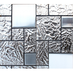 Mozaic sticla argintiu cu insertii metalice GL007